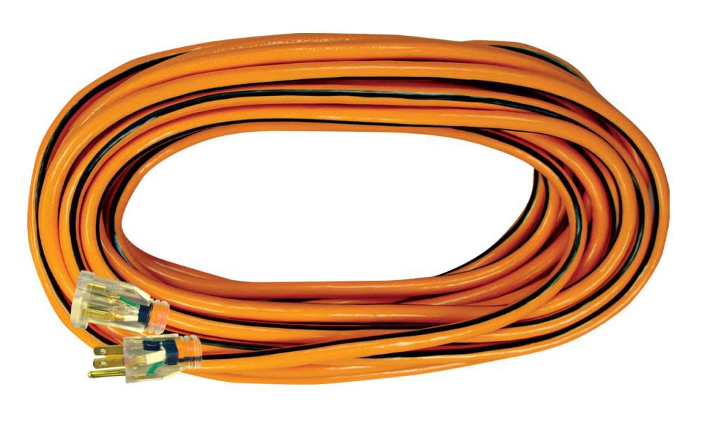 Voltec 05-00341 25ft 14/3 SJTW Orange/Black Ext Cord w/Lighted End, NEMA 5-15