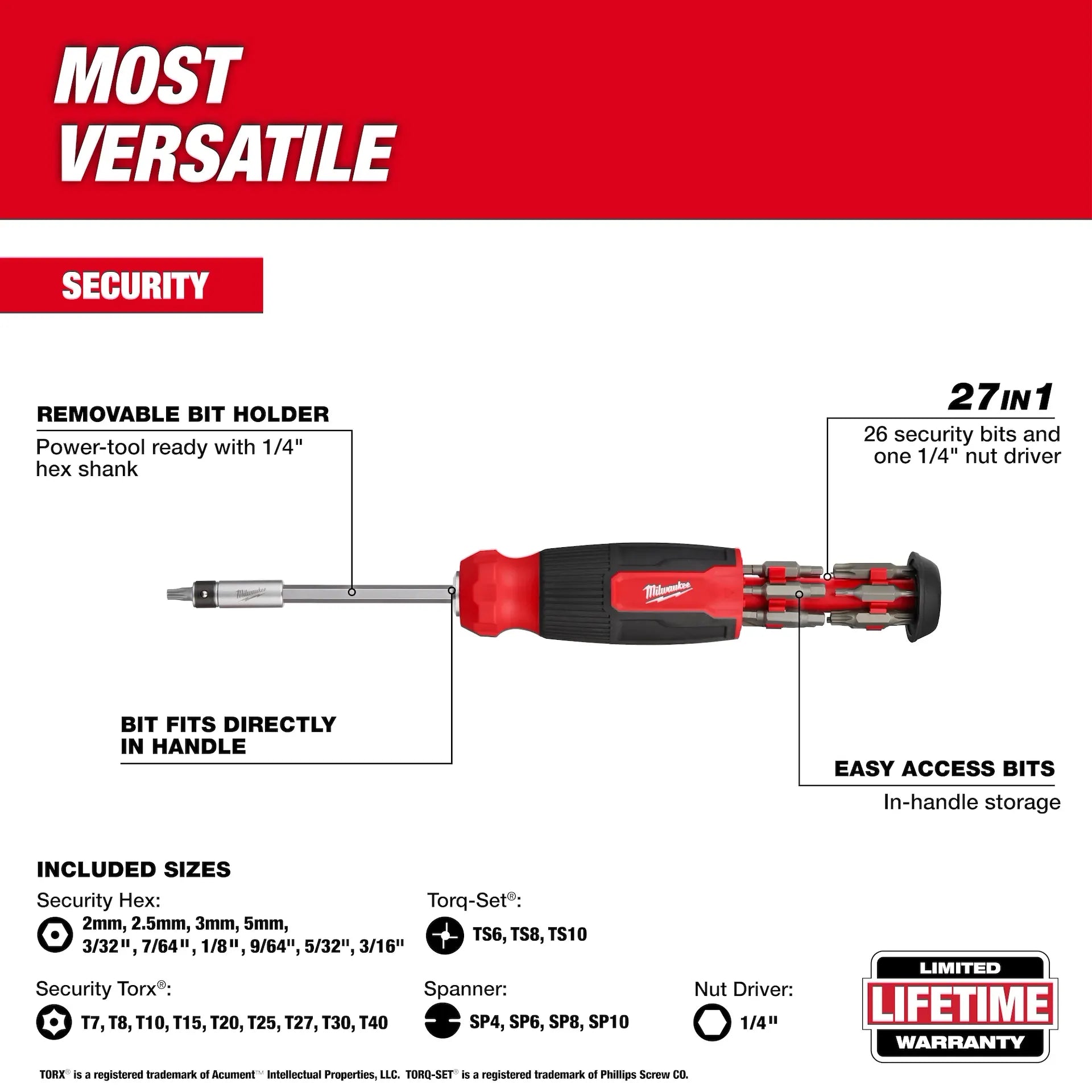MILWAUKEE 48-22-2911 27IN1 MULTI-BIT TAMPERPROOF SCREWDRIVER