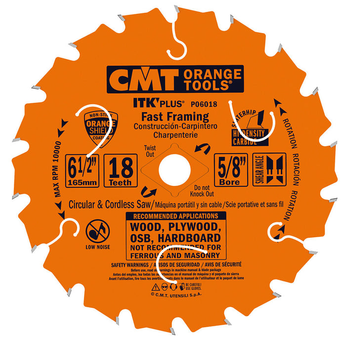 CMT P06018 6-1/2" ITK-PLUS FAST FRAMING BLADE 6-1/2 B=5/8" T=18 ATB+SHEAR