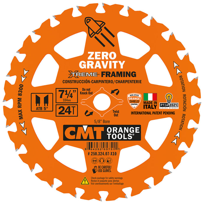 CMT 250.324.07 7-1/4" FRAMING ZERO GRAVITY BLADE B=5/8" T=24 ATB
