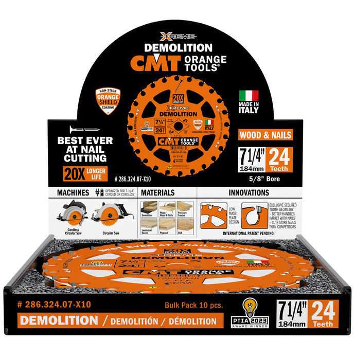CMT 286.324.07-X10 7-1/4" XTREME DEMOLITION BLADE B=5/8" 24T ATB 10-PACK
