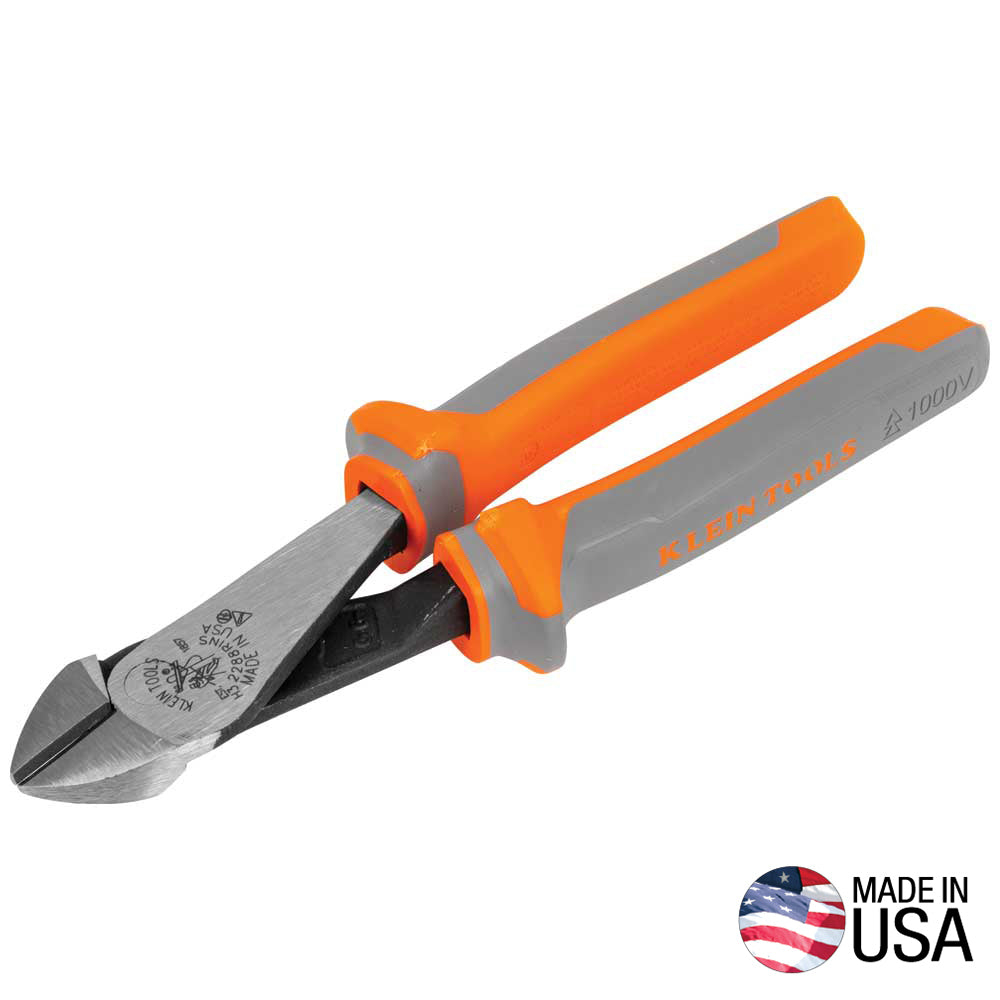 KLEIN 2288RINS Diagonal Cutting Pliers, Insulated, High Leverage, 8-Inch