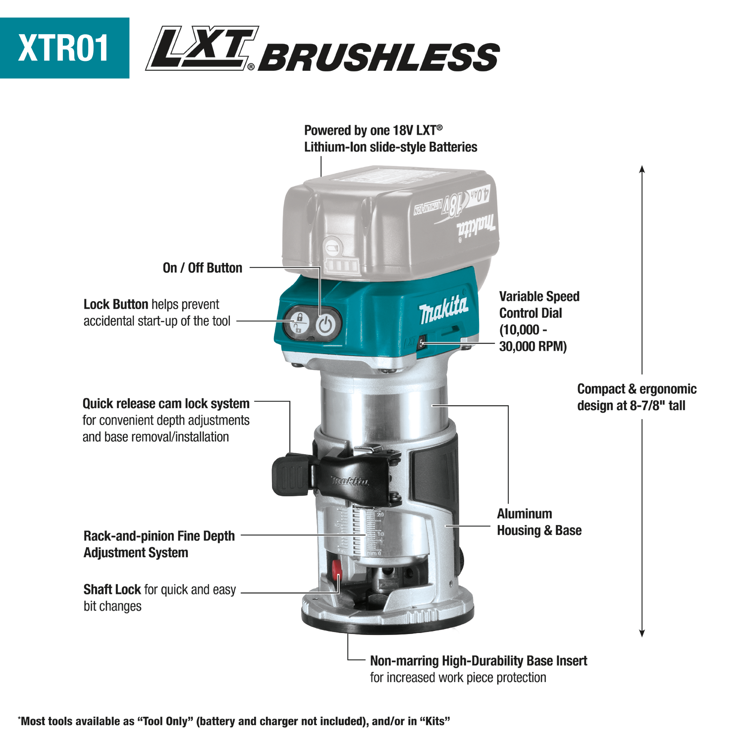 MAKITA XTR01Z 18V LXT BRUSHLESS COMPACT ROUTER BARE