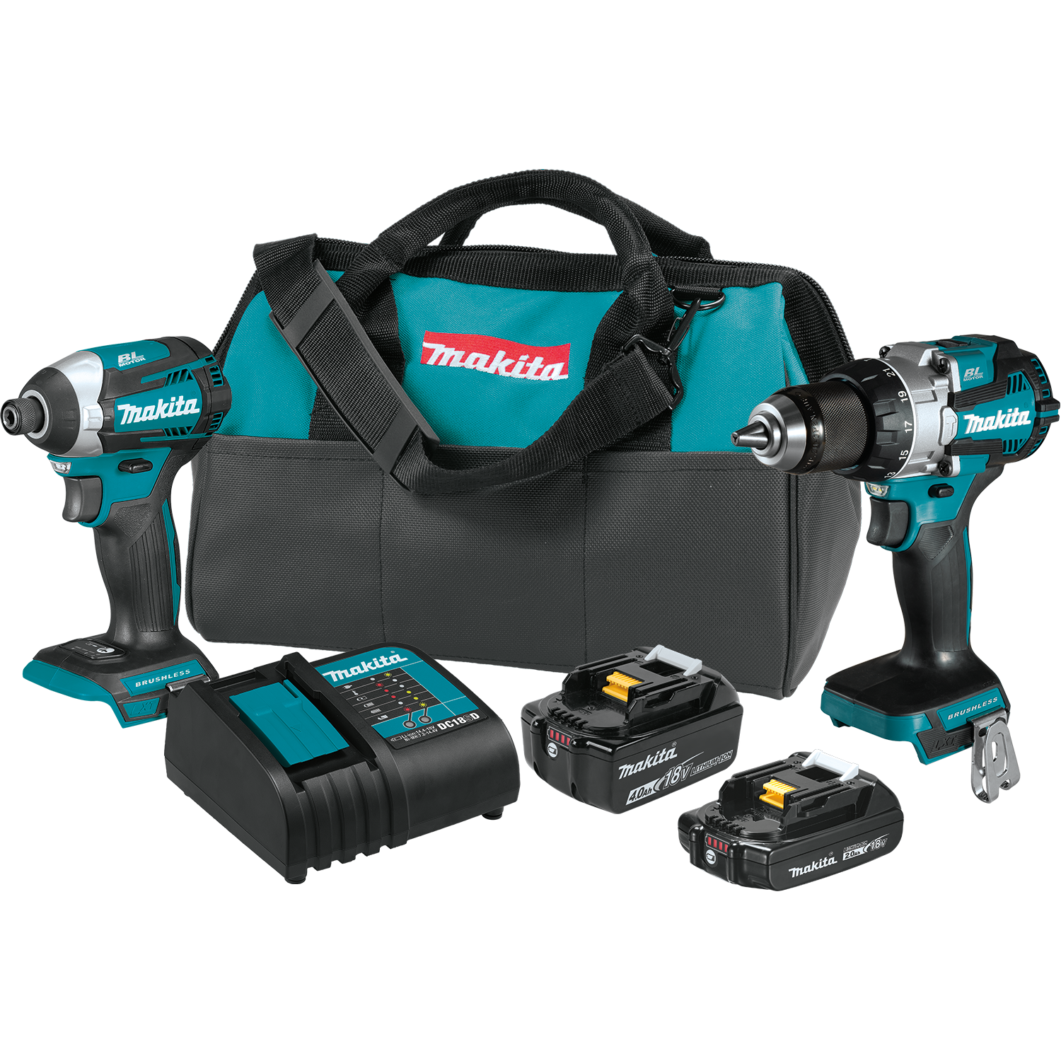 MAKITA XT296SMR 18V LXT BRUSHLESS 2PC COMBO KIT (Hammer Drill/Impact Driver 2.0AH + 4.0AH)