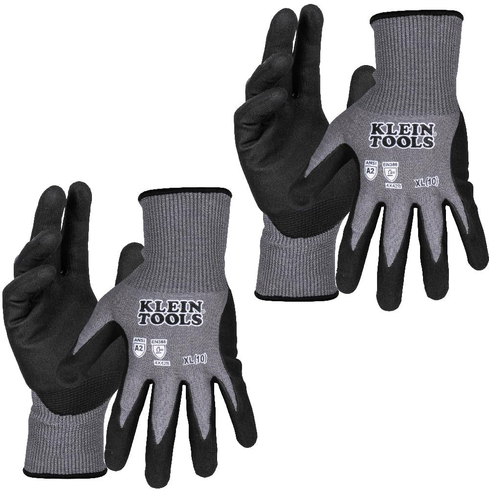 KLEIN 60586 Knit Dipped Gloves, Cut Level A2, Touchscreen, X-Large, 2-Pair