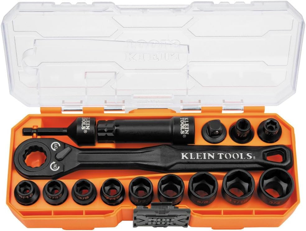 KLEIN 65400 KNECT™ 3/8-Inch Drive Impact-Rated Pass Through Socket Set, 15-Piece