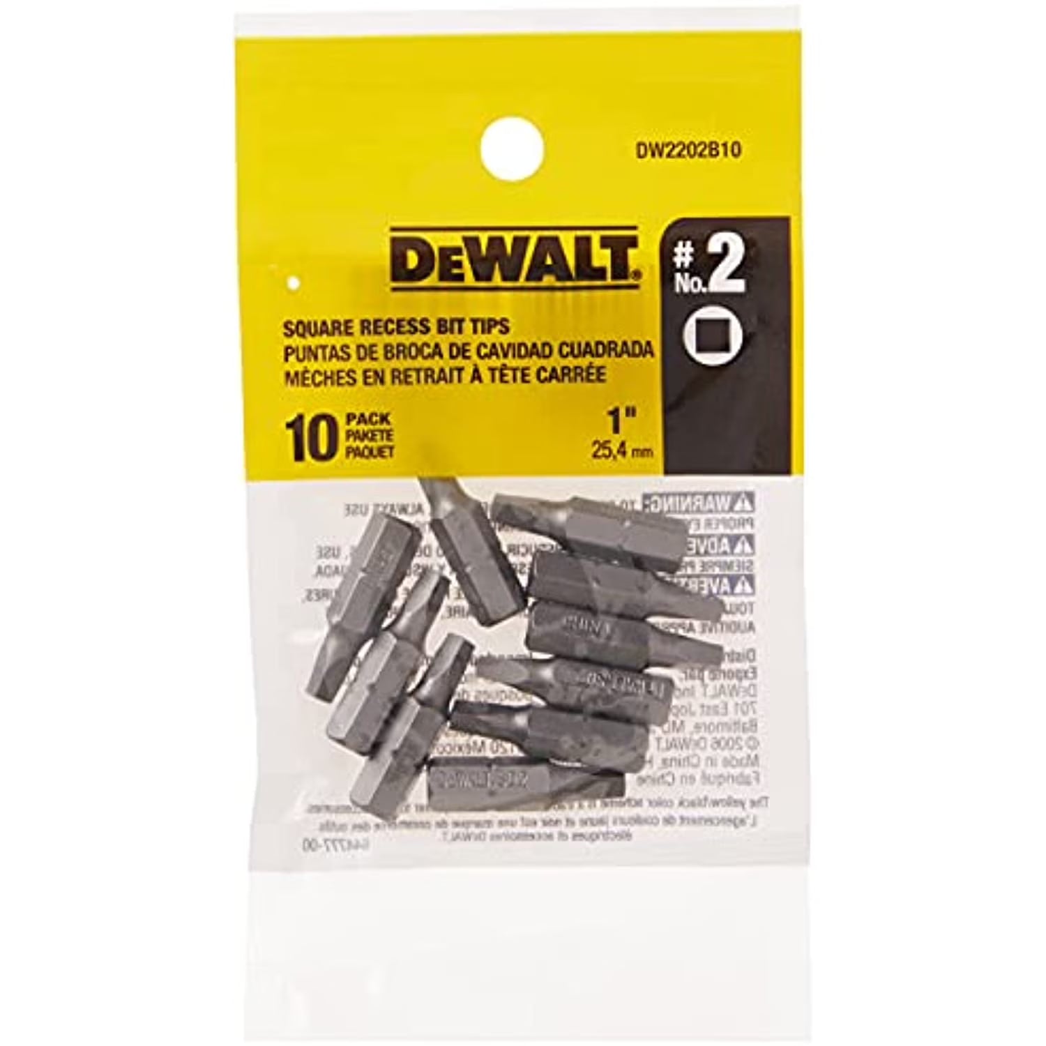 DeWalt DW2202B10 NO2 SQUARE RECESS 1IN BIT TIP10 PK