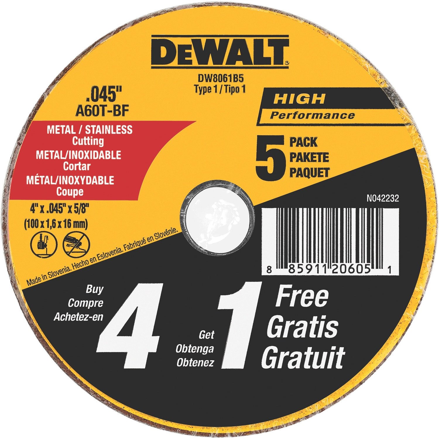 DeWalt DW8061B5 4 x .045 x 5/8 HP T1 CUTTING 5PK