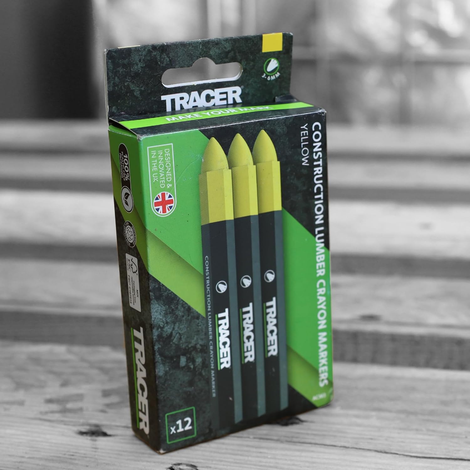 Tracer ACM3 Construction Lumber Crayons Markers (12ok) Yellow