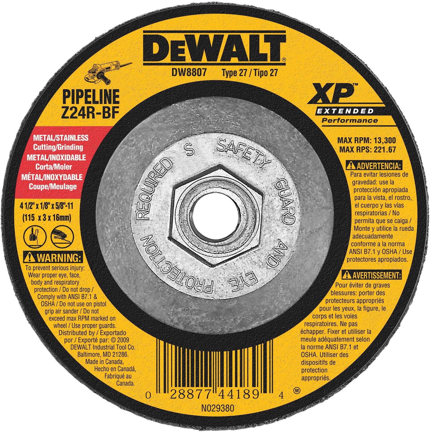 DeWalt DW8807 4-1/2 X 1/8 X 5/8-11 ZIRCONIA ABRA