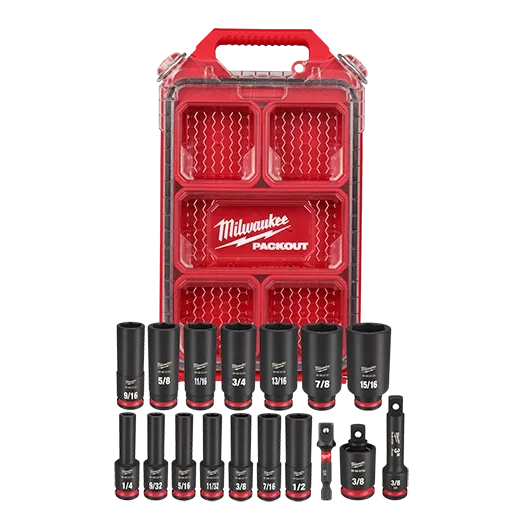 MILWAUKEE 49-66-6800 3/8 DRIVE 17PC SAE PACKOUT IMPACT SOCKET SET