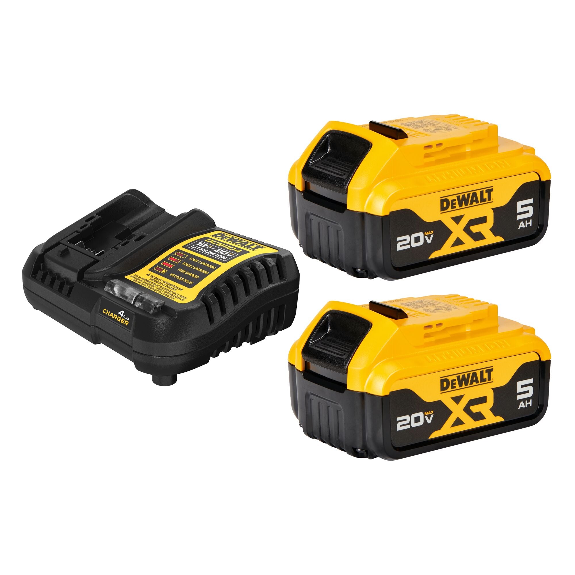 DEWALT 20V MAX Premium Lithium-Ion 5.0Ah Battery Pack (2 Pack) and Charger STARTER KIT DCB205-2C