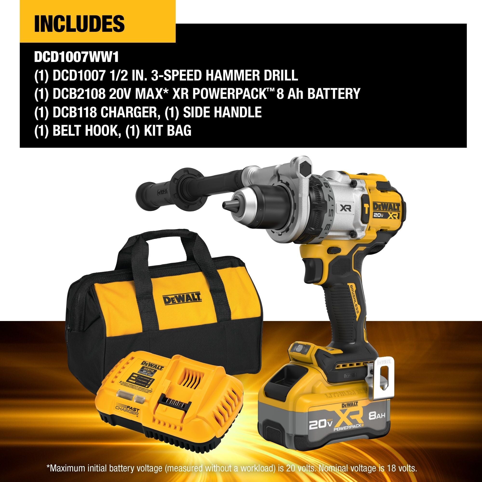 DEWALT DCD1007WW1 20V MAX XR HAMMER DRILL KIT