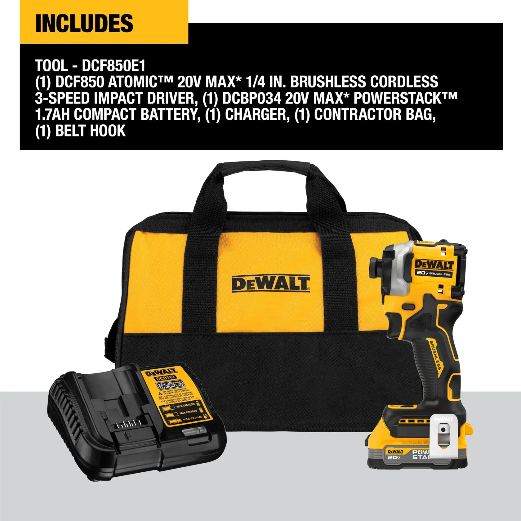 DeWalt DCF850E1 DEWALT 20V ATOMIC IMPACT DRIVER KIT