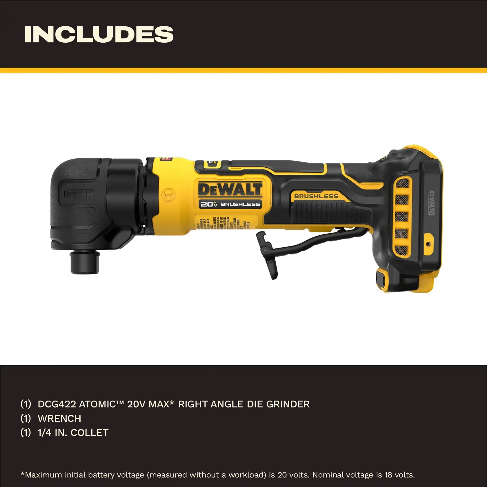 DeWalt DCG422B ATOMIC?20V MAX* Right Angle Die Grinder (Tool Only)