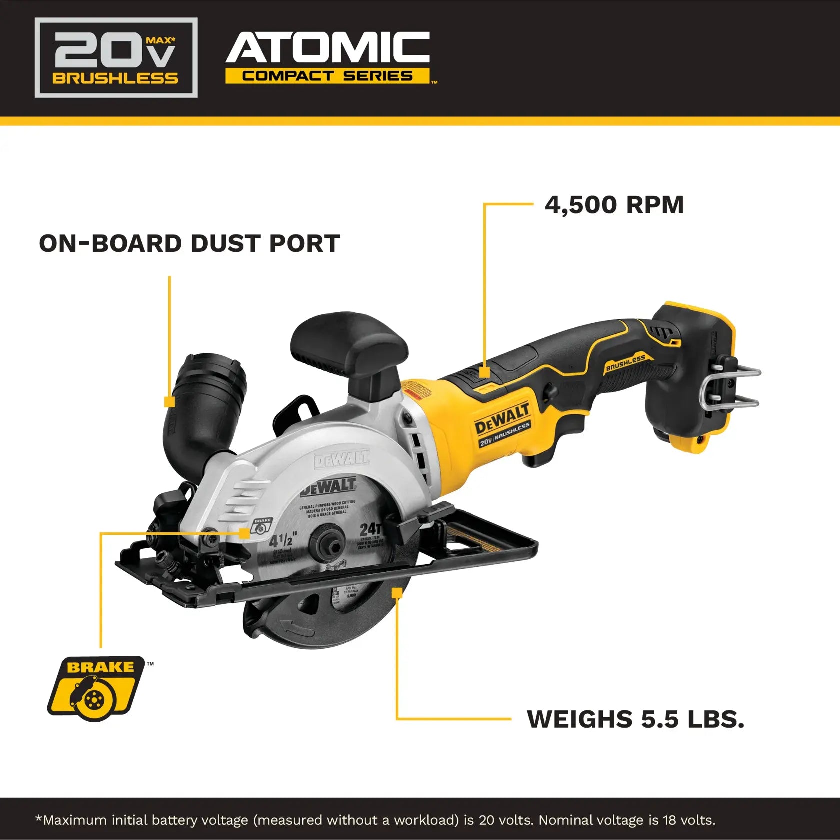 DeWalt DCS571B 20V MAX 4-1/2IN CORDLESS CIRCULAR SAW