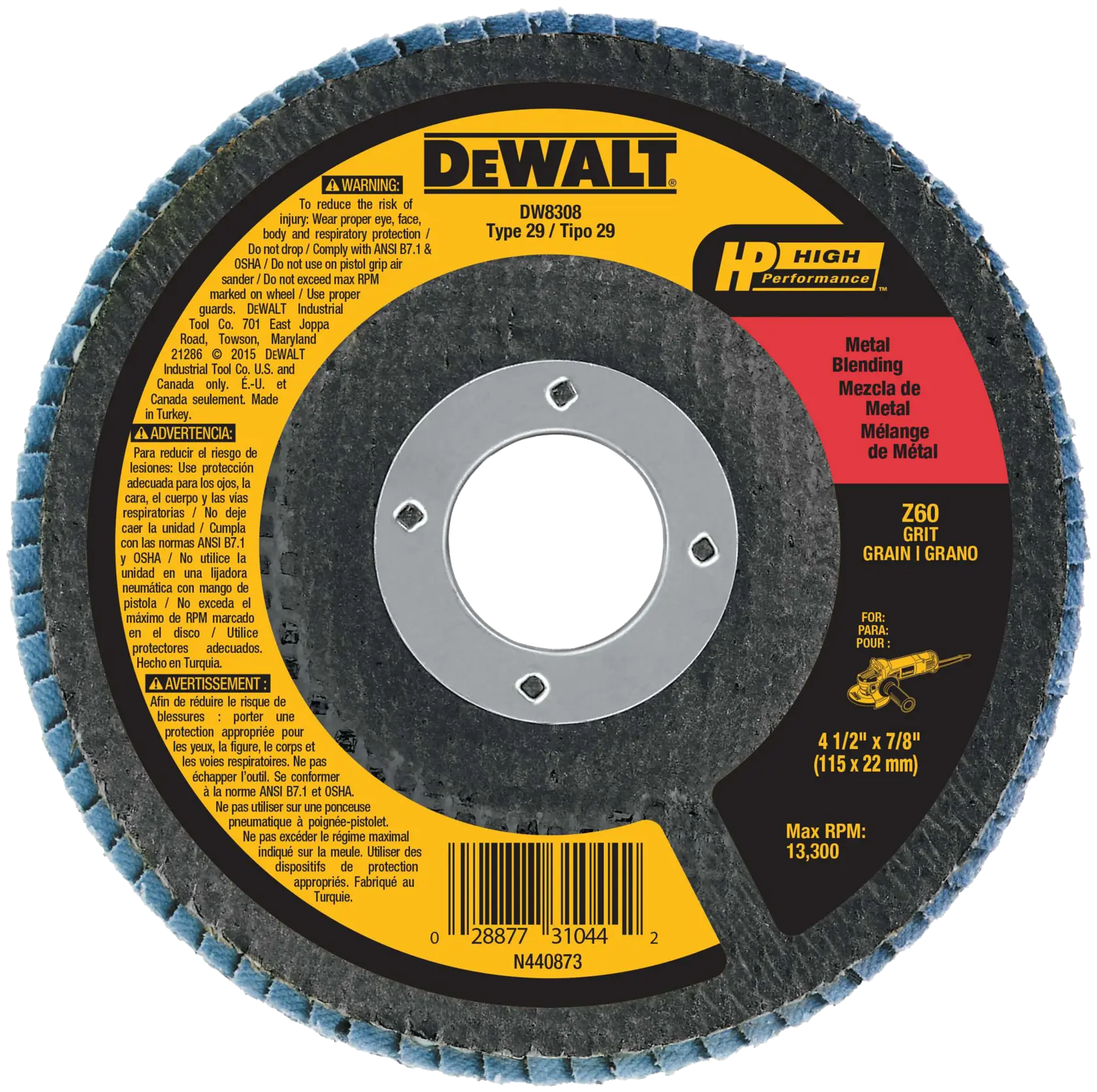 DeWalt DW8308 4-1/2 X 7/8 60G T29 HP FLAP