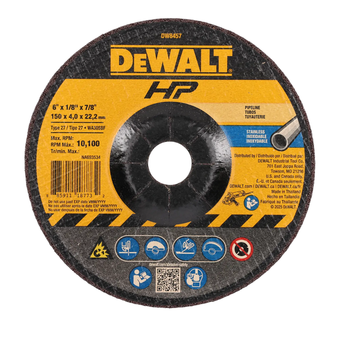 DeWalt DW8457H 6 X 1/8 X 5/8-11 IN T27 STAINLESS WHEEL