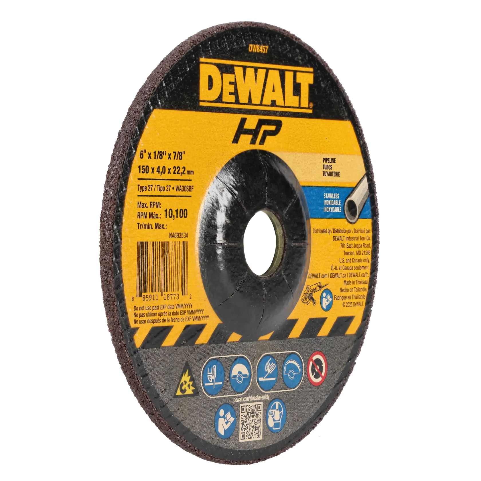 DeWalt DW8457H 6 X 1/8 X 5/8-11 IN T27 STAINLESS WHEEL
