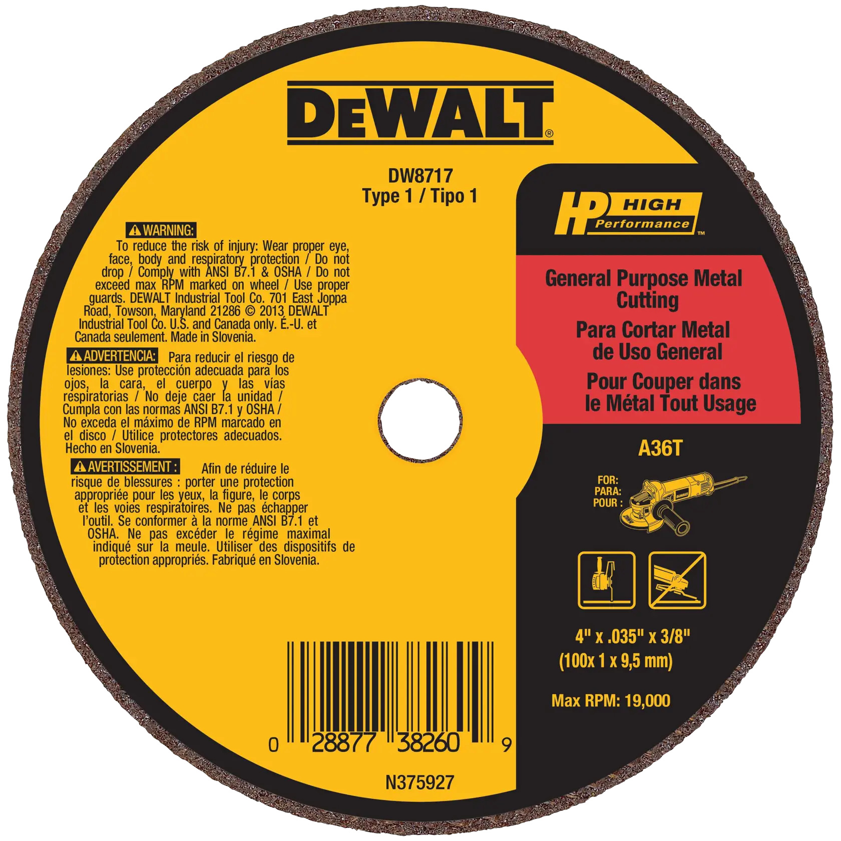 DeWalt DW8717 4 X .035 X 3/8 A36T