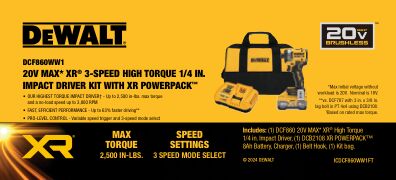 DEWALT DCF860WW1 20V MAX XR IMPACT DRIVER 8.0AH KIT
