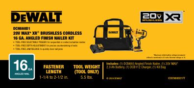 DEWALT DCN660D1 20V MAX 16G ANGLED FINISH NAILER KIT
