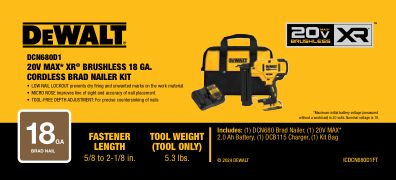 DEWALT DCN680D1 20V MAX 18G BRAD NAILER KIT