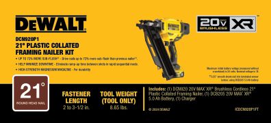 DEWALT DCN920P1 20V MAX XR 21º FRAMING NAILER KIT
