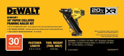 DEWALT DCN930P1 20V MAX XR 30º FRAMING NAILER KIT