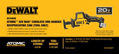 DEWALT DCS369B 20V MAX BRUSHLESS COMPACT RECIP SAW BARE