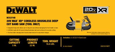 DEWALT DCS374B 20V MAX DEEP CUT BAND SAW BARE