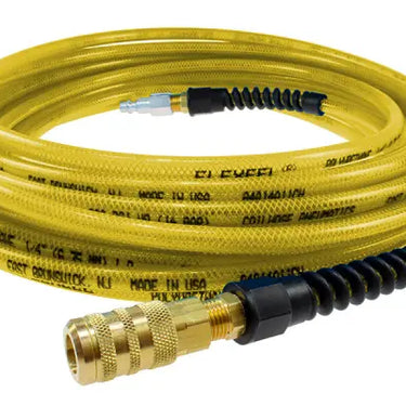 Coilhose PFE4100TYS15X Flexeel Hose, 1/4" x 100', Strain Relief Fittings, Industrial Six Ball Coupler & Connector, Transparent Yellow