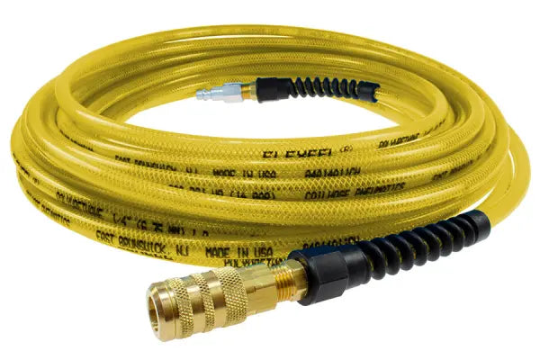Coilhose PFE4100TYS15X Flexeel Hose, 1/4" x 100', Strain Relief Fittings, Industrial Six Ball Coupler & Connector, Transparent Yellow