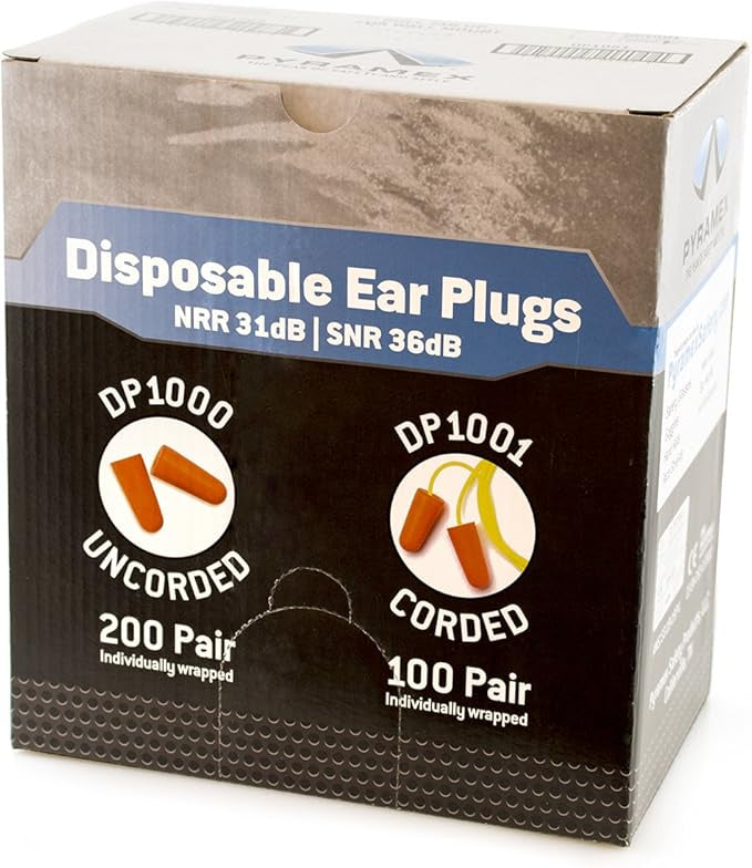 Pyramex Disposable Uncorded Earplugs 200 Per Box,Orange DP1000