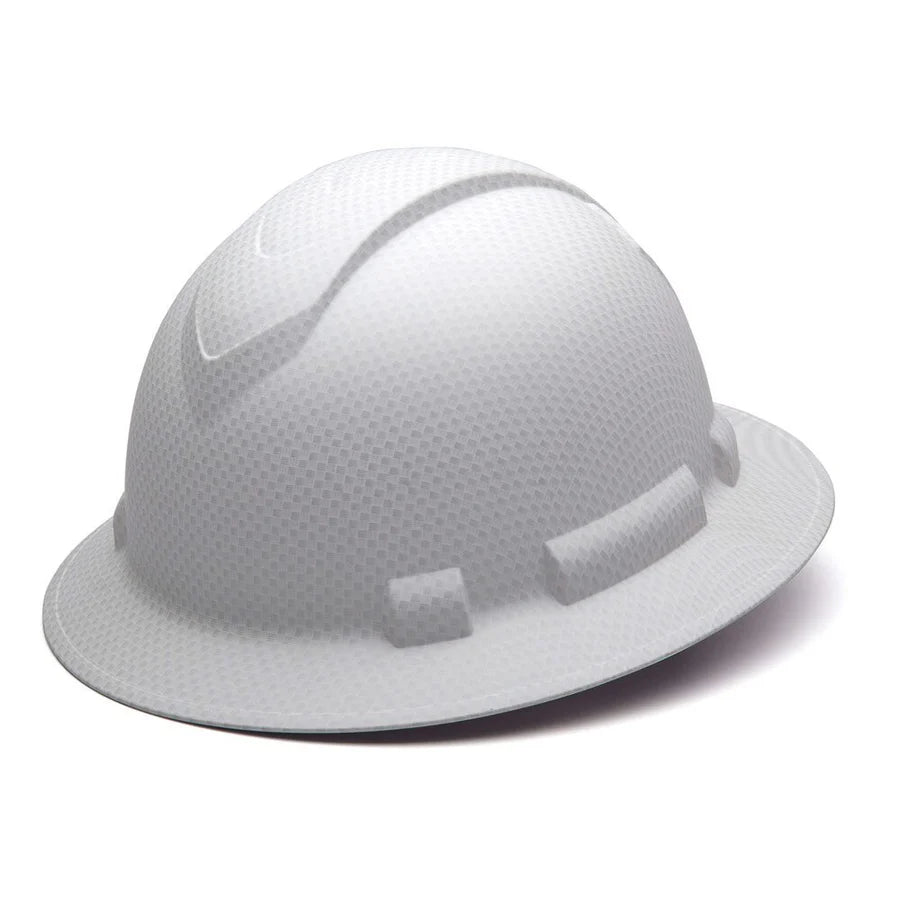 Pyramex HP54116 Ridgeline Full Brim Hard Hat 4 Pt Ratchet Suspension, Matte White Graphite Pattern