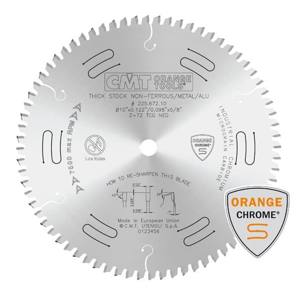 CMT 225.672.10 10" FULL-KERF INDUSTRIAL THICK NON-FERROUS / MELAMINE BLADE B=5/8" 80T TCG NEG