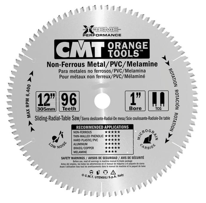 CMT 225.696.12 12" FULL-KERF INDUSTRIAL THICK NON-FERROUS METAL / MELLAMINE BLADE B=1" T=96 TCG NEG