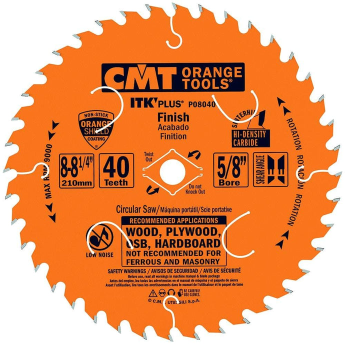 CMT P08040 8-1/4"" ITK-PLUS THIN-KERF FINISH BLADE B=5/8" T=40 ATB+SHEAR