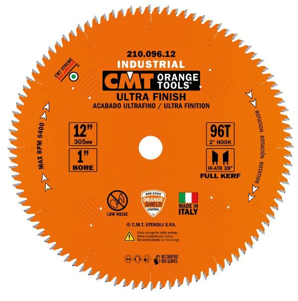 CMT 210.096.12 12" FULL-KERF INDUSTRIAL ULTRA-FINISH BLADE B=1" T=96 Hi-ATB