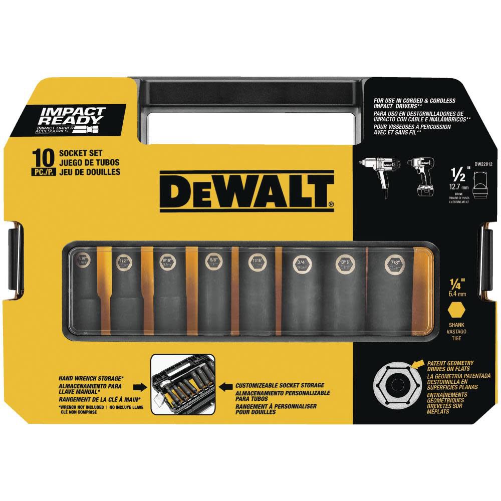 DeWalt DW22812 10PC 1/2 Drive Socket Set