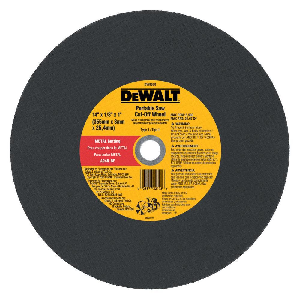 DeWalt DW8021 14X1/8X20MM METAL PORT SAW CUT-OFF WH