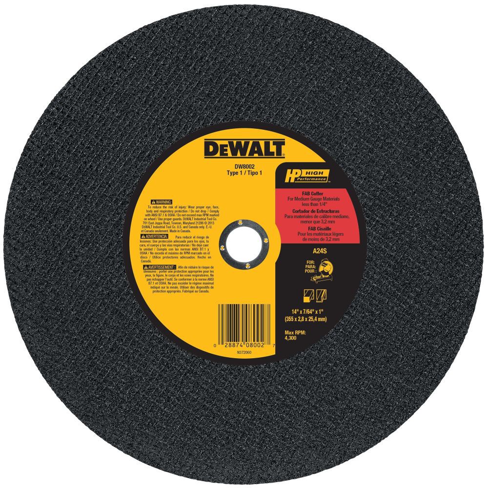 DeWalt DW8002 14 X 7/64 X 1IN BAR CUTTER CHOPSAW WHEEL