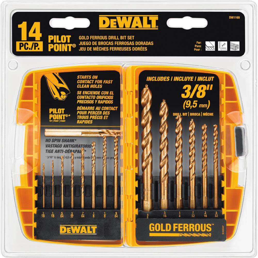 DeWalt DW1169 14PC GOLD FERROUS PILOT POINT SET
