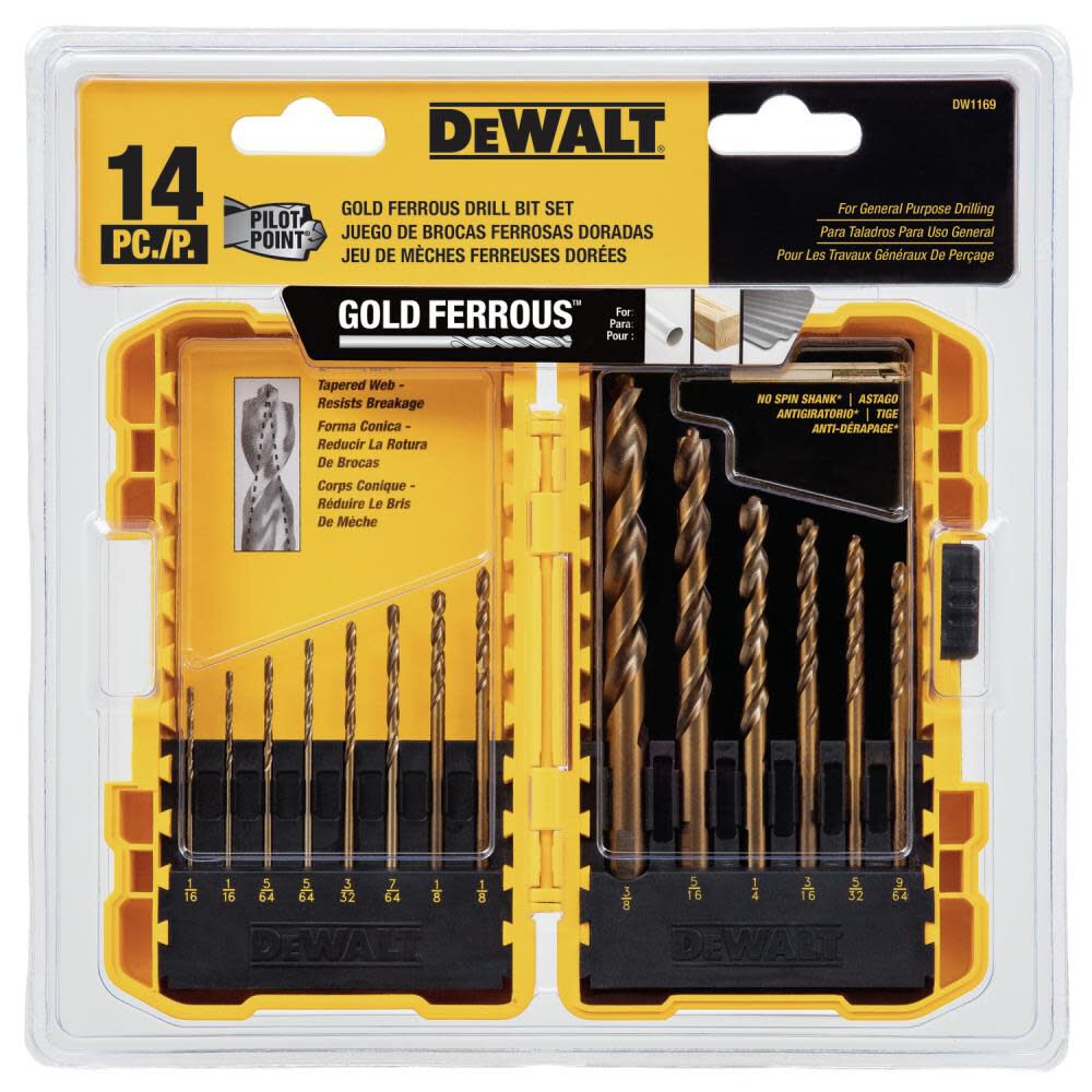 DeWalt DW1169 14PC GOLD FERROUS PILOT POINT SET