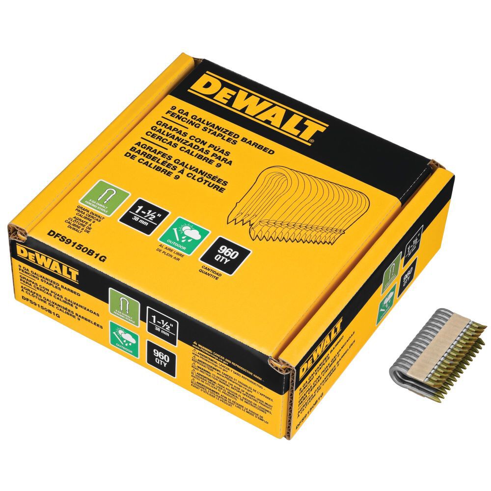DeWalt DFS9150B1G 1.5IN 9GA GALV BARBED STAPLE 960 PK