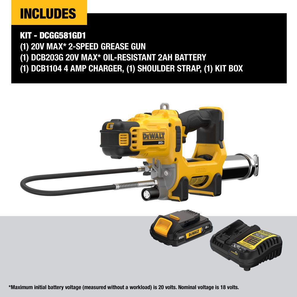 DeWalt DCGG581GD1 20V MAX Cordless 2-Speed Grease Gun Kit