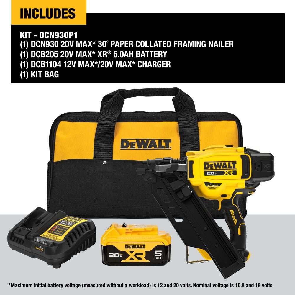DeWalt DCN930P1 20V 30DEG FRAMING NAILER KIT