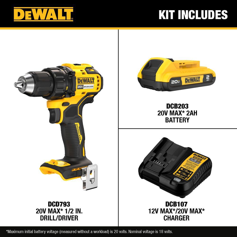DeWalt DCD793D1 20V BRUSHLESS COMPACT DD - KIT