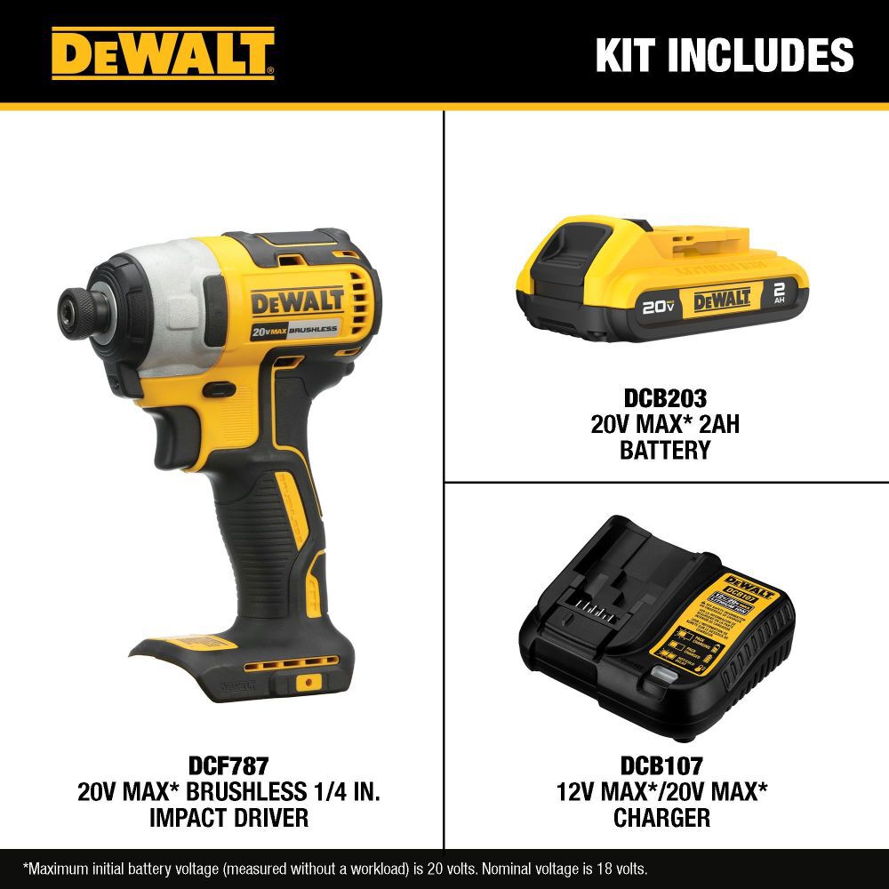 DeWalt DCF787D1 20V MAX 1/4IN BRUSHLESS IMPACT DRIVER
