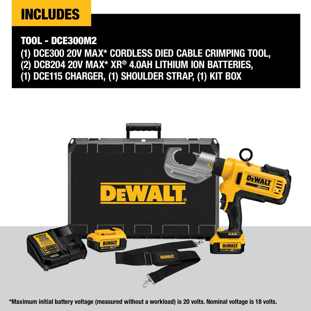 DeWalt DCE300M2 20V MAX DIED CABLE CRIMPING TOOL KIT